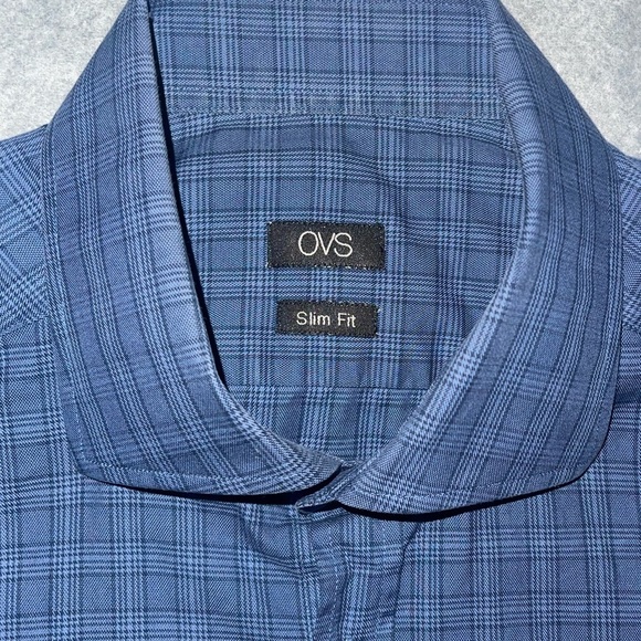 👔 2 FOR $20 👔 Men’s Blue Button Up Dress Shirt - OVS Italy - Slim Fit - Picture 6 of 9